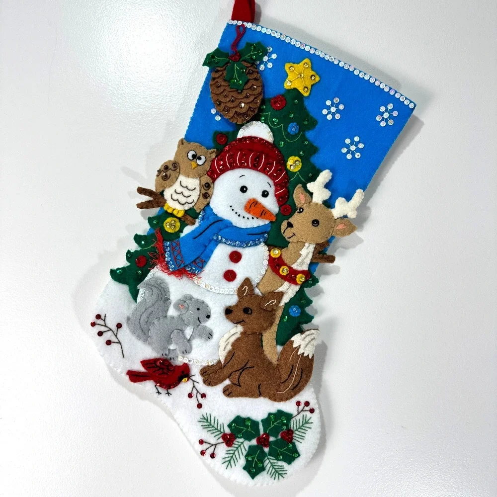 Bucilla Felt Christmas Stocking Handmade Forest Animals Friends 16” Completed